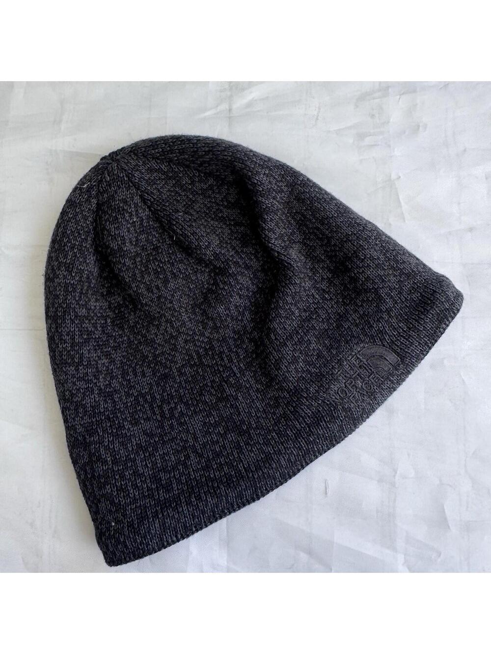 The North Face Knit Beanie Black Gray Marl Fleece Lined Unisex One Size